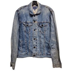 LUCKY BRAND Jacket Womens Large Blue Faded Denim Flap Pockets Button Distress